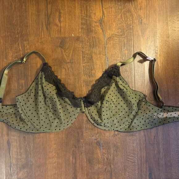 Victoria Secret Unlined Demi Green Polka Dot Mesh Bra - Picture 4 of 5